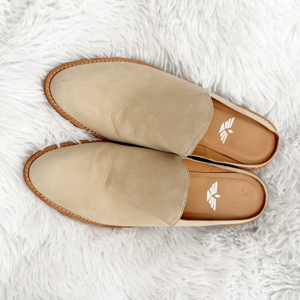 FORTRESS OF INCA | Leather Booties Mules Beige Bone Suede Slide-on Mule | 38 / 7